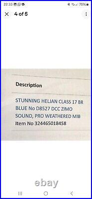 Heljan Class 17 BR Blue No D8527 DCC Zimo Sound. Pro Weathered MIB. Unused