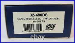 OO Gauge Bachmann 32-480DS DCC SOUND Class 40 D211 Mauritania BR Green Loco