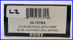 OO Gauge Bachmann 32-727DS DCC SOUND Class 66 702 Blue Lightning GBRF Loco (L2)